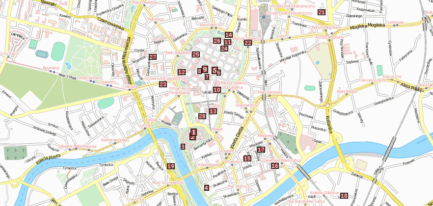 Reiseführer von Krakau und Attraktione im Reiseführer  per Stadtplan